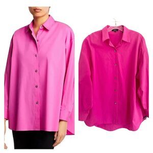 Theory Oversized Hot Pink 100% Cotton Button Down Shirt Sz  M/L